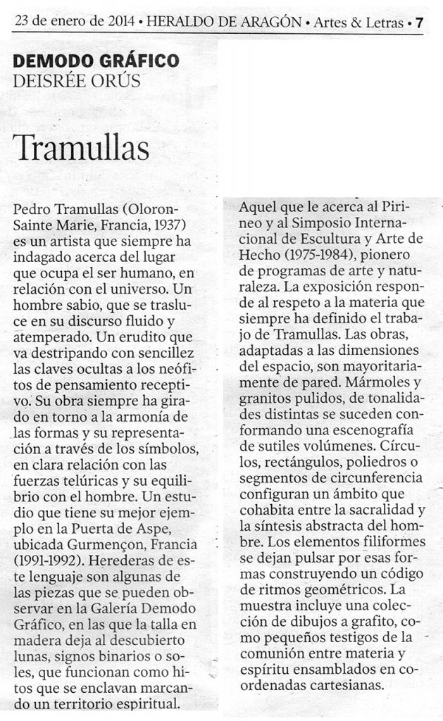 Crítica de la exposición de Pedro Tramullas en Heraldo de Aragón