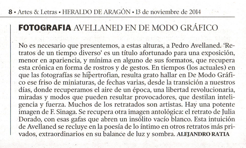 Crítica de la exposición de Pedro Avellaned en Demodo Gráfico en Heraldo de Aragón